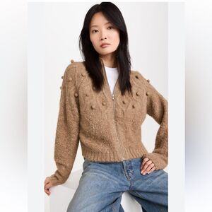 NEW Frame Popcorn Zip Alpaca Wool Cardigan Mink Tan Size Large
